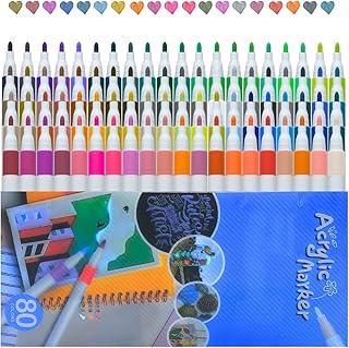 Marcadores de Tinta Acrílica, Ponta Média, Multicolorido, 80 Cores, Água Base, Resistente à Água, Superfícies Variadas, Criação Artística, Acrylic Markers (80 cores)