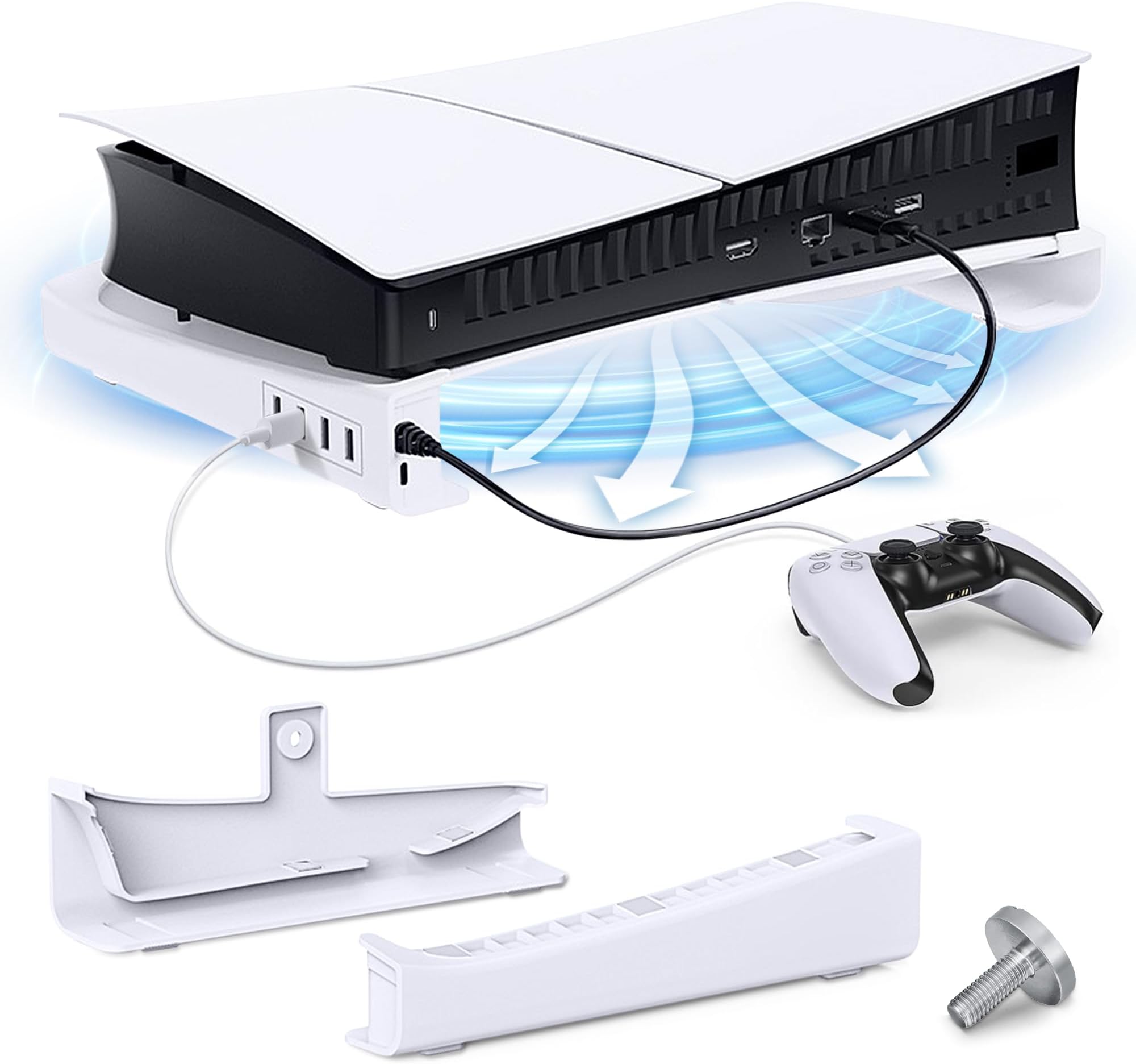 Seltureone Horizontal Stand Compatible for PS5 Slim with 4 USB2.0 Hub Port and Type C Port, Base Bracket Accessories for Playstation 5 Slim Disc & Digital Edition【Not For PS5 Standard】