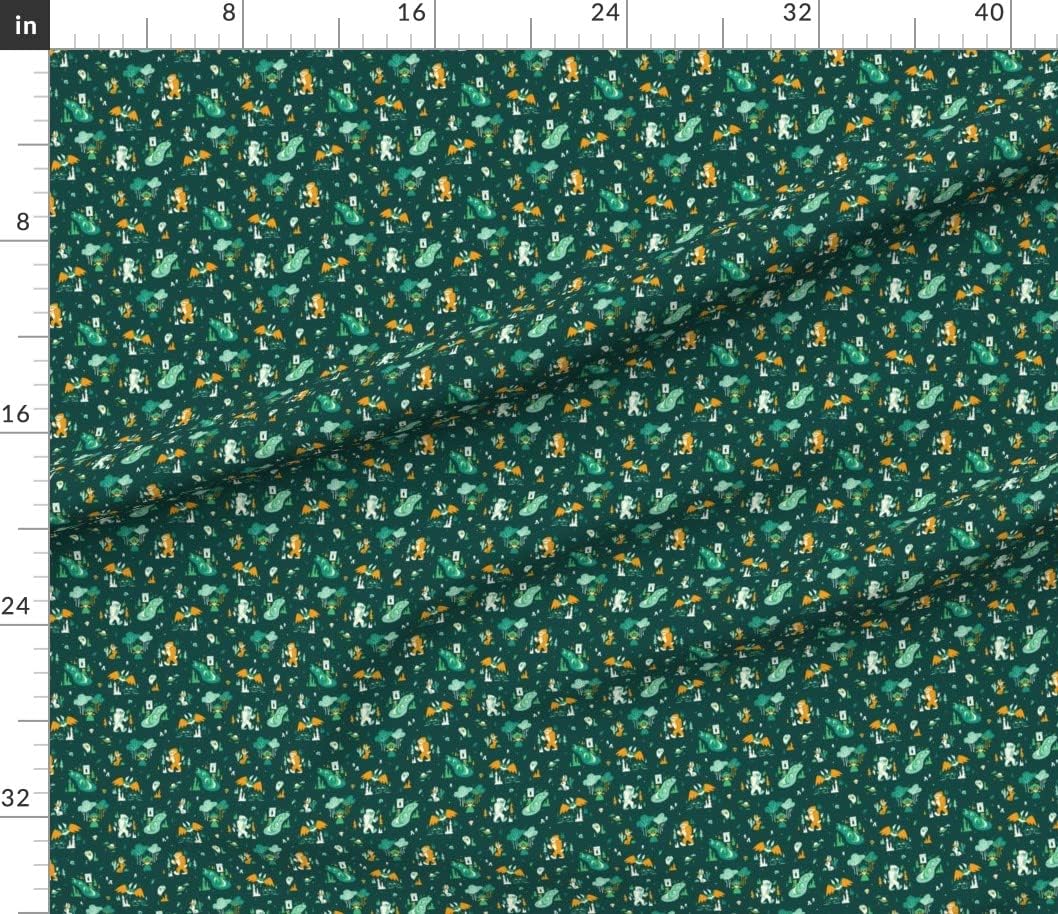 Spoonflower Fabric - Small Green Monster Halloween Folklore Loch Ness Bigfoot Printed on Petal Signature Cotton Fabric by The Yard - Sewing Quilting Apparel Crafts Decor