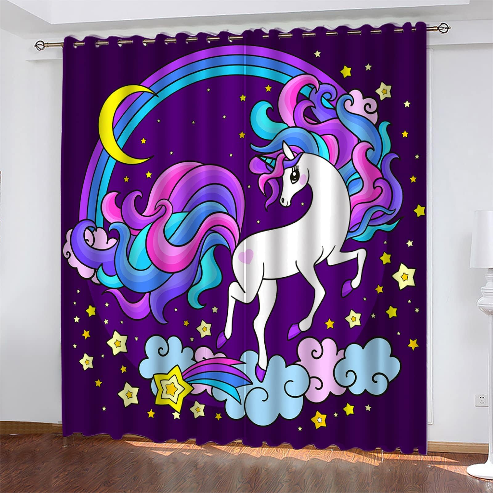 FDGDFG blackout curtains unicorn Microfiber Noise Reducing Energy Saving Ring Top Room Darkening 3D Printed 2 Panels Curtains Width 48.4 x 56.3 inch Drop for Bedroom Nursery