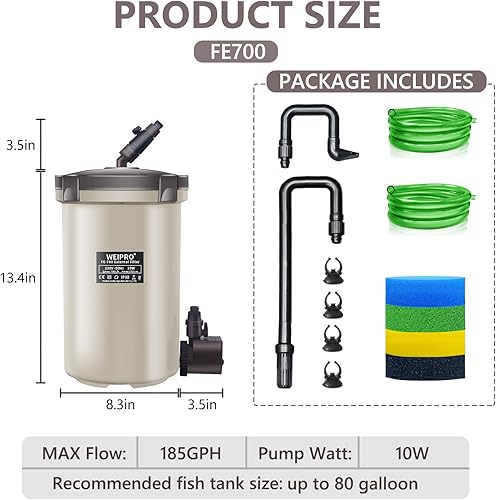 Miniatura 2 de External Aquarium Canister Filter, Ultra-Quiet External Fish Tank Filter with 10W Adjustable Aquarium Pump and Media,Suitable for 75 Gallon Tank