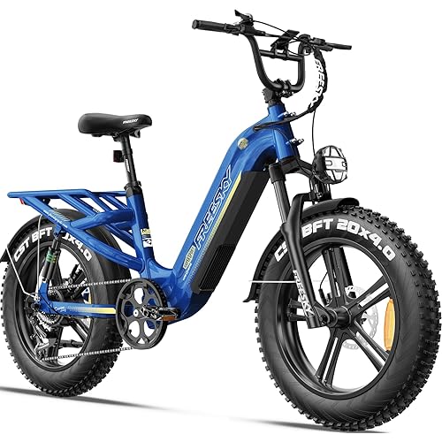FREESKY 1800W Step-Thru Electric Bike for Adults, 48V 25Ah Samsung Cell Battery 105 Miles & 33MPH Ebike, 20" Fat Tire E Bike, Full Suspension for Cargo Electric Bicycle,UL2849 Certified by TÜV