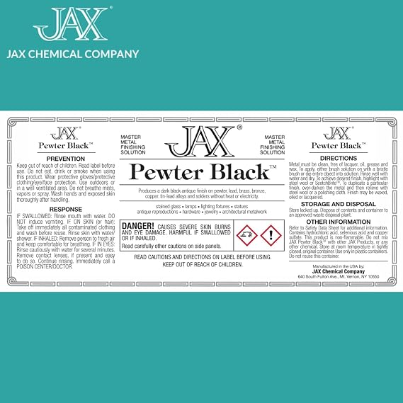 JAX Pewter Black - Metal Finishing Solution - Antique Finish without Heat or Electricity - 2 Ounce