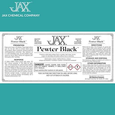JAX Pewter Black - Metal Finishing Solution - Antique Finish Without Heat or Electricity - Pint