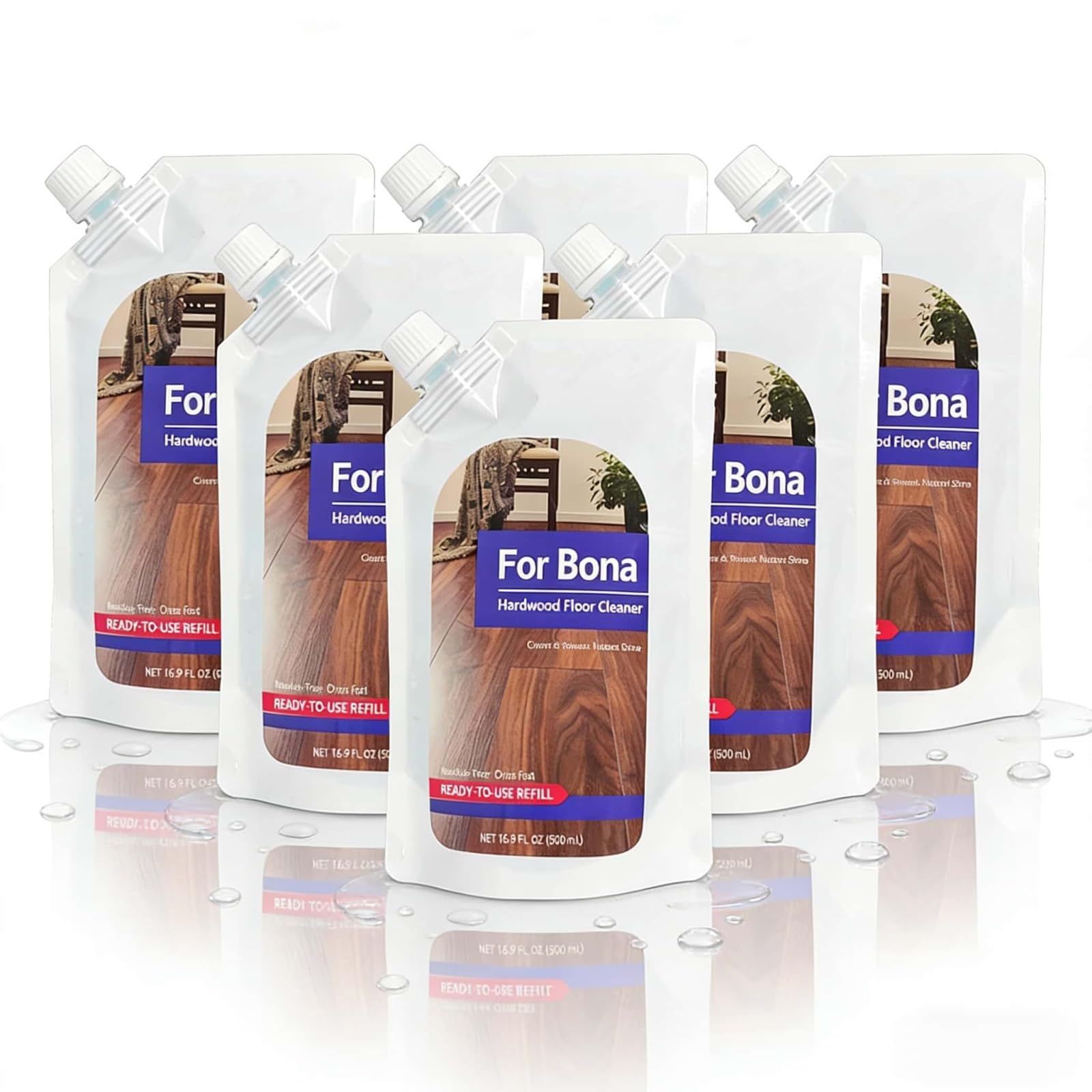 Recambio de Limpiador for Suelos de Madera Dura, 500mL sin Fragancia X6, sin Residuos Secado Rápido, Compatible con Bona Fregona de Spray