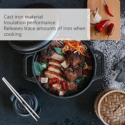 Miniatura 3 de Horno holandés, horno holandés de doble estilo tradicional, olla de hierro, para cocinar asados, sopas de arroz, guisos con tapa (7.9 in)