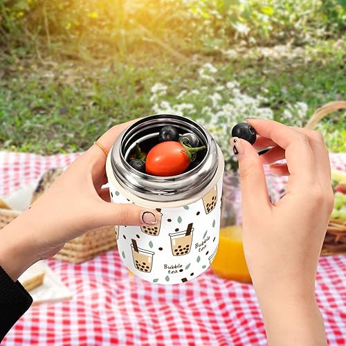 Miniatura 5 de Bubble Milk Tea Cup Green Tea Leaves Kids Womens Insulated Food Jar Container with Spoon 17oz500ml Food Containers For Hot Food Stainless Steel
