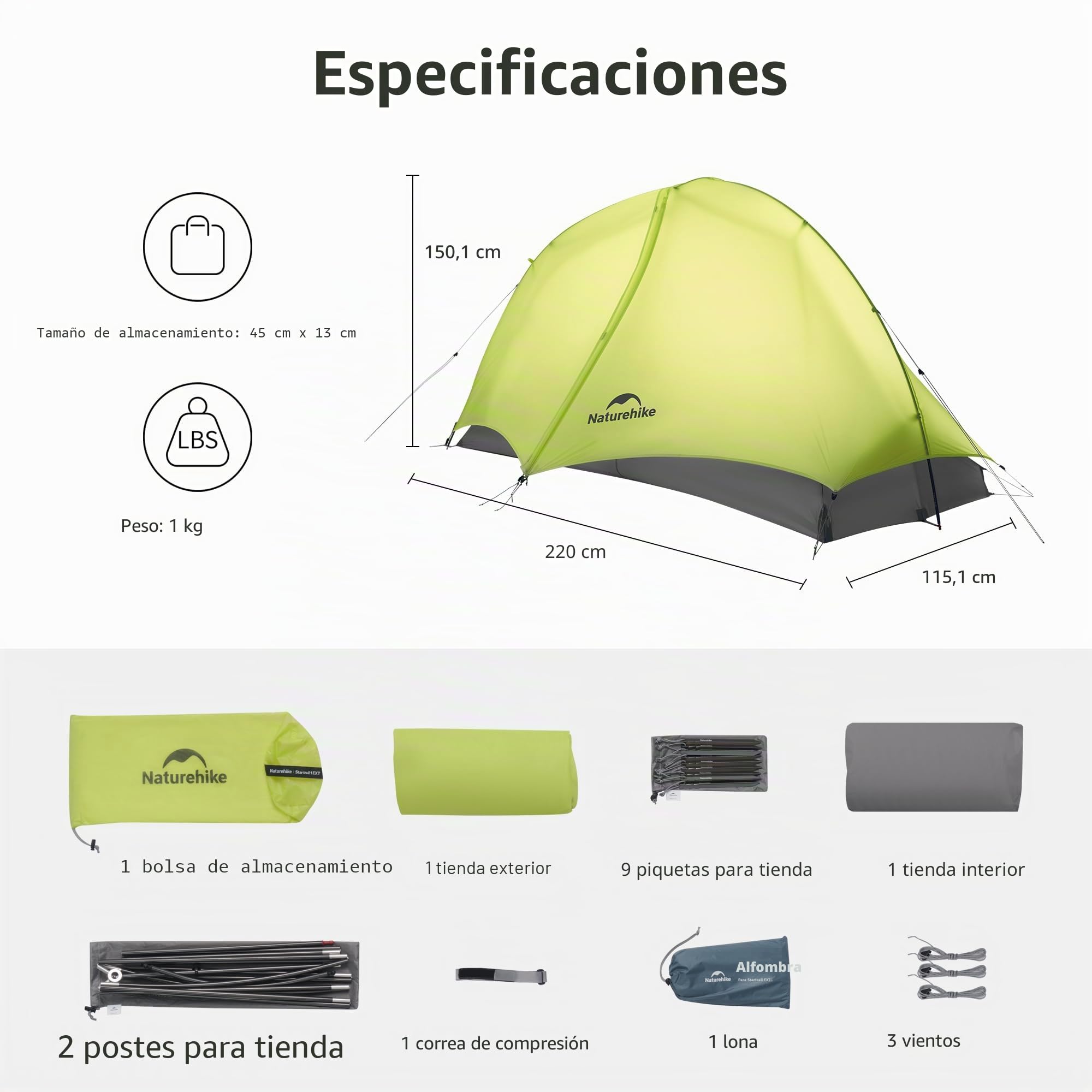 Naturehike Star Trails EXT Tienda de campaña ultraligera para 1 persona, tienda de campaña impermeable para exteriores, para aventuras, diseño compacto con capacidad para coche
