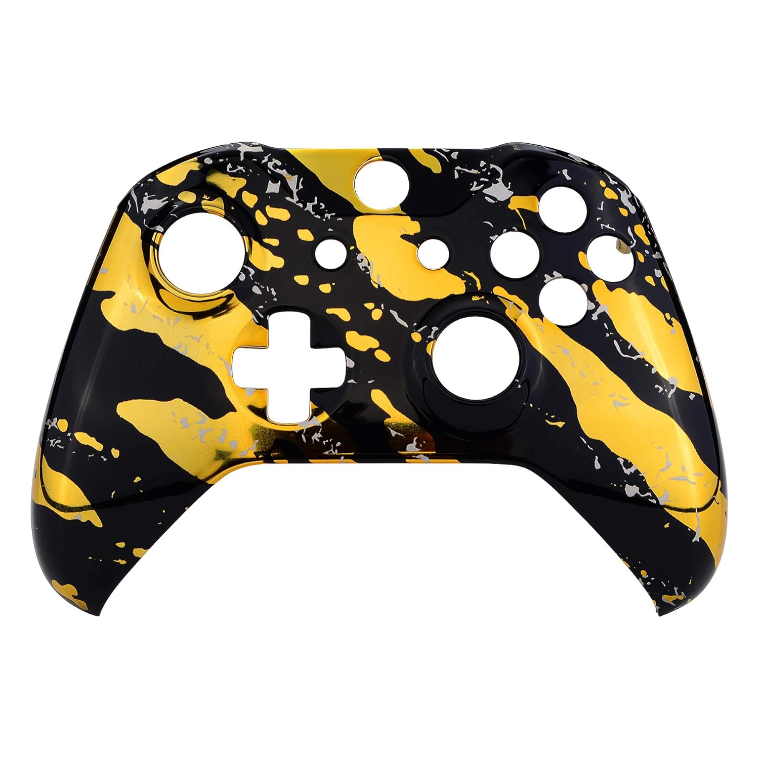 eXtremeRate Gold Coating Splash Patterned Front Housing Shell Case, Glossy Patterned Faceplate Cover Replacement Kit for Xbox One S & One X Controller (Model 1708) - Controller NOT Included