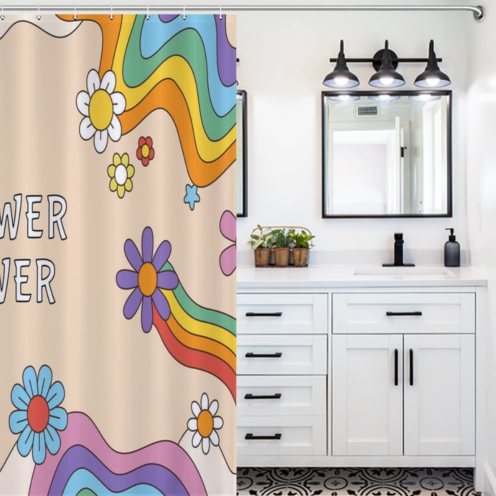 Duschvorhang Mit Aquarell-Blumenmuster (183x183 Cm) – Wasserabweisender Polyester, Inkl. 12 Haken, Orange