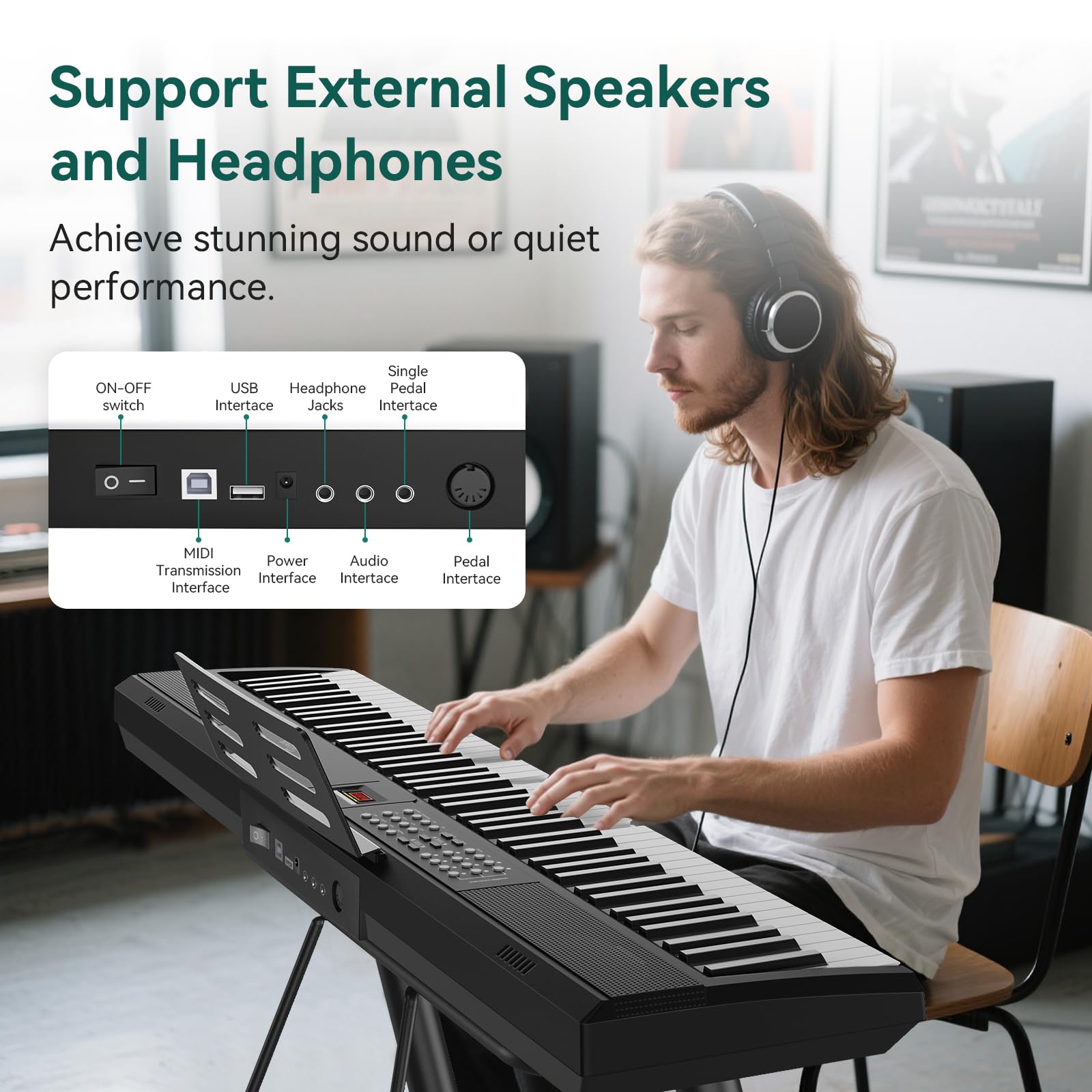 Rosen P51 tastiera pesata full size 88 tasti per principianti pianoforte digitale, pianoforte elettrico portatile con pedale di sostegno e alimentazione elettrica, nero