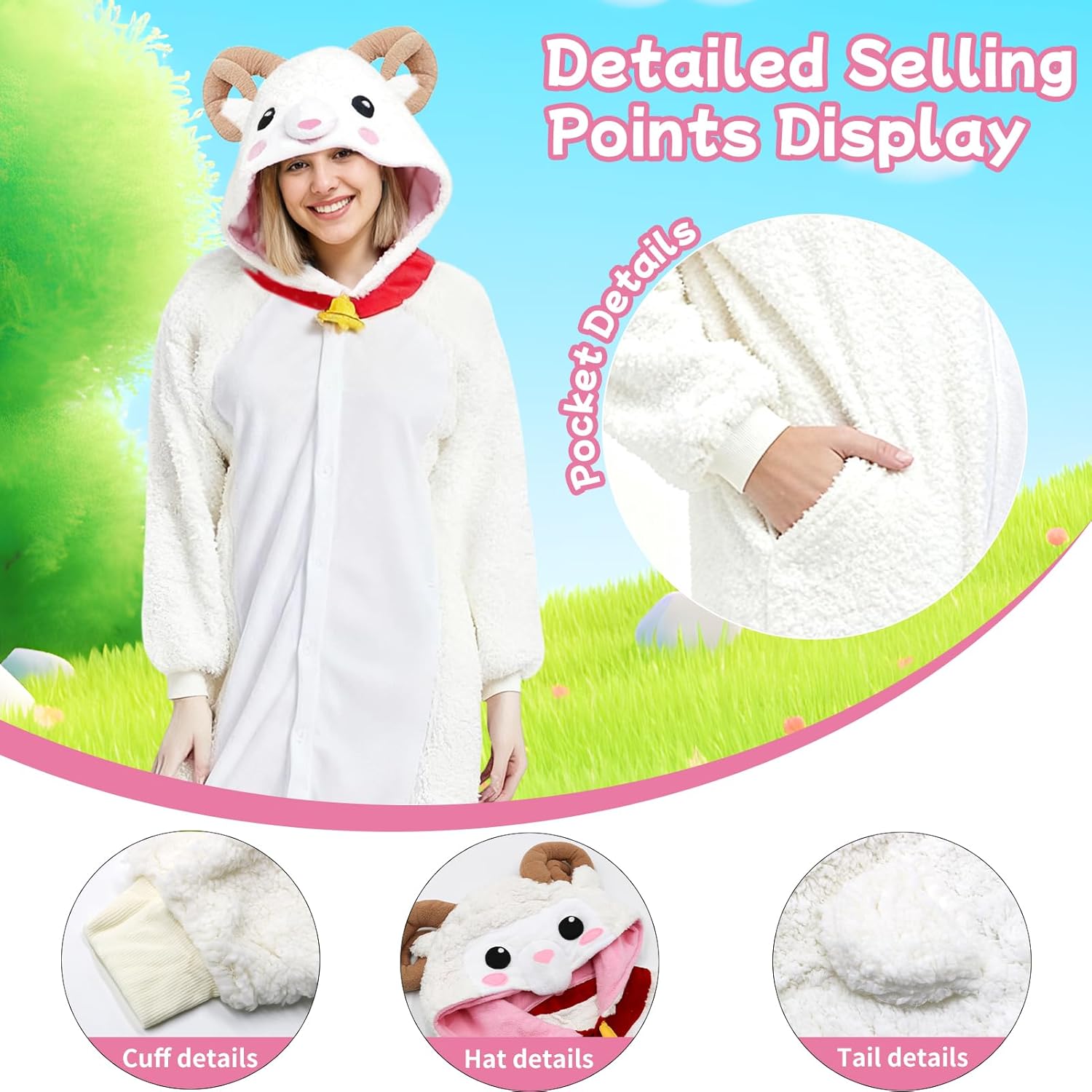 Adult Animal Onesie, Hooded Polar Fleece Pajamas, Halloween Costume Cosplay Sleepwear for Unisex Women & Men