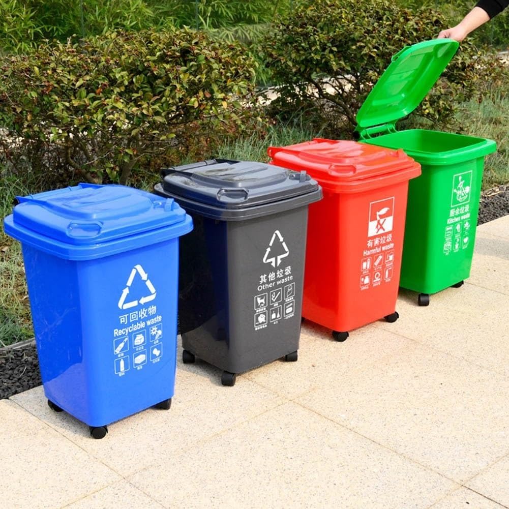 Zewnętrzny kosz na śmieci duży kosz na śmieci, zewnętrzny kosz na śmieci z kółkami i pokrywką, 30 l, 50 l, 100 l, 120 l, duży kosz na śmieci do kuchni, na werandę, podwórko, taras, patio, czerwony,