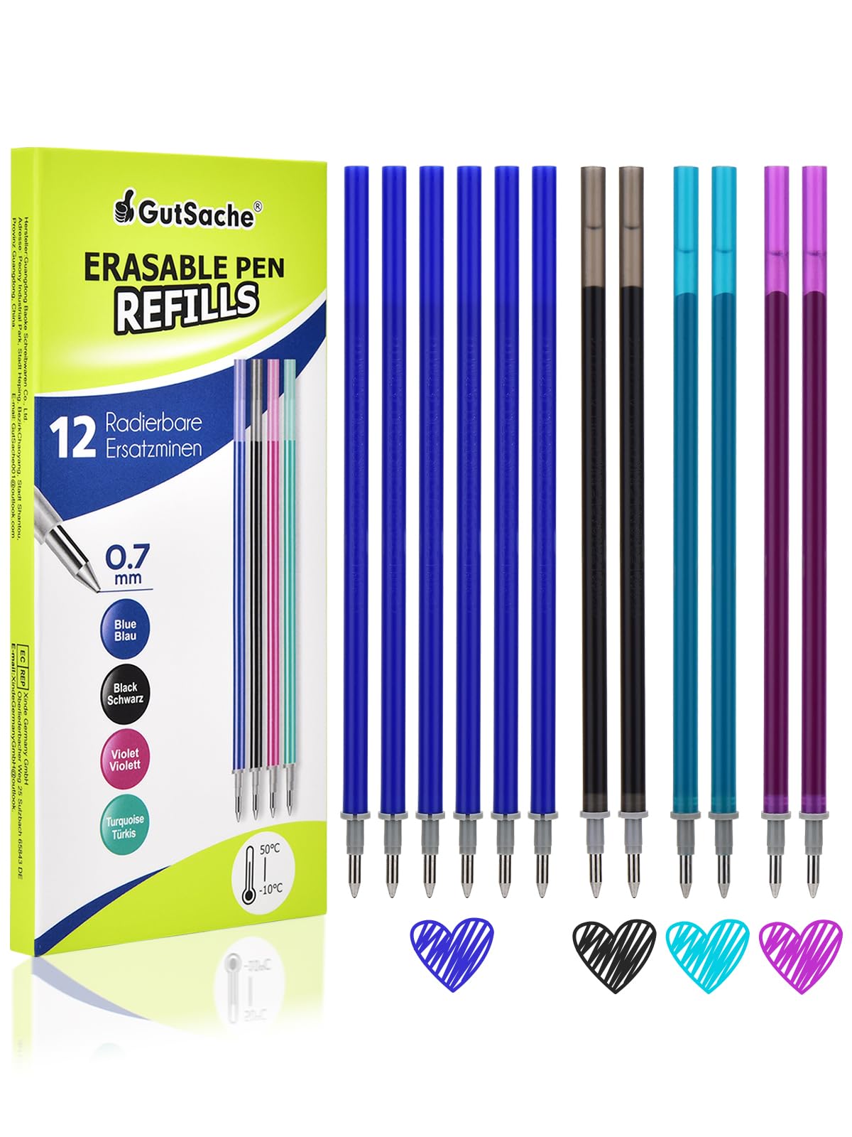 Ricariche Penne Cancellabili Legami 12 Pezzi - 0.7mm 6 Blu, 2 Nero, 2 Viola, 2 Verde - Foto 8