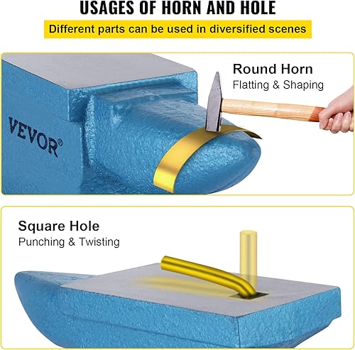 Miniatura 4 de VEVOR Yunque de un solo cuerno 55 libras, yunque de hierro fundido Herrero resiste golpes pesados,Yunque Yunque de cuerno redondo rugoso Yunque