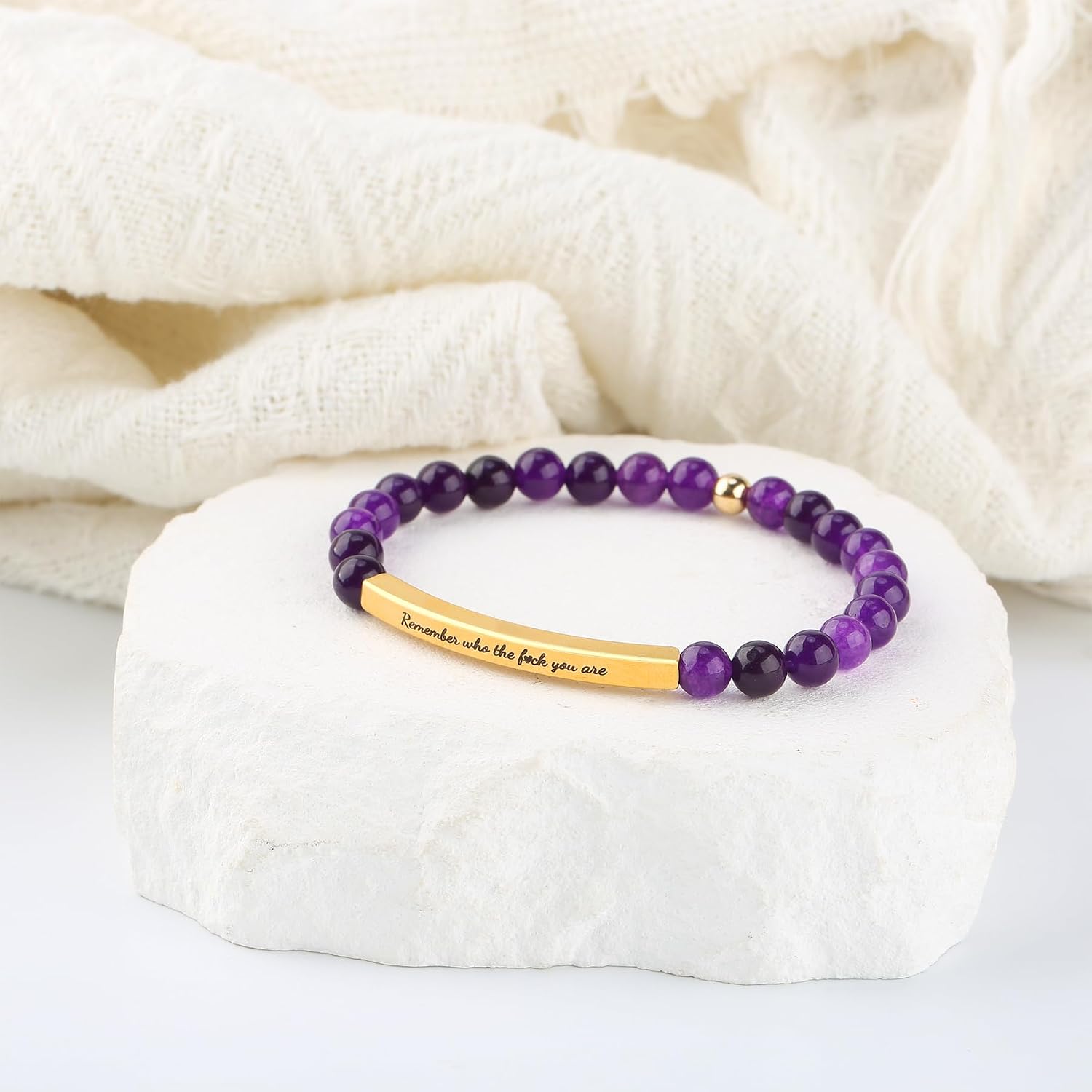 INSYOHO Remember Who You Are Bracelet - Moss Agate Healing Crystal Beaded Jewelry with Gold Details, Unisex Inspirational Accessory for Women Men