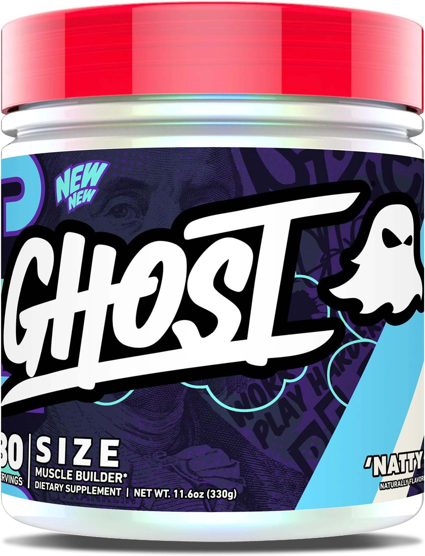 GHOST Size Muscle Builder Dietary Supplement - Natty, 30 Servings – Support Muscle Growth & Strength Building for Men & Women - Creatine & Betaine - Free of Sugar & Gluten