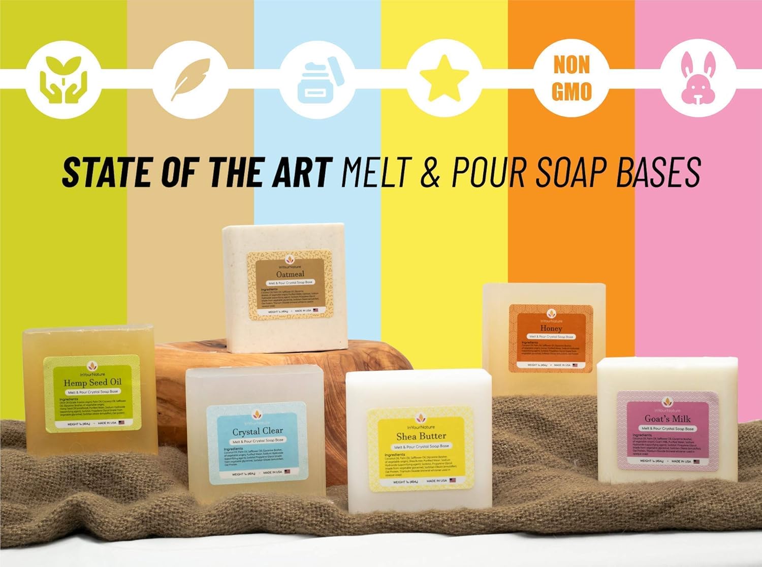 InYourNature Soap Base Melt and Pour for Soap Making 6 x 1 LB Organic Soap Kit, Shea Butter, Goats Milk, Clear Glycerin, Oatmeal, Honey, Hemp Seed Oil, All Natural Soap Base DIY, Soap Making Supplies: Arts, Crafts & Sewing