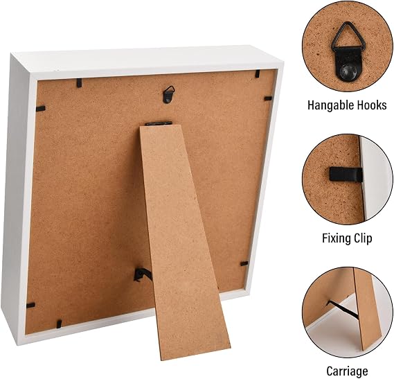 3D Shadow Box, Deep Display Box for Wall and Tabletop, Wooden Deep Box Frame Picture Frame for Memorabilia Medal Tickets Crafts Flower (White 22x22cm)