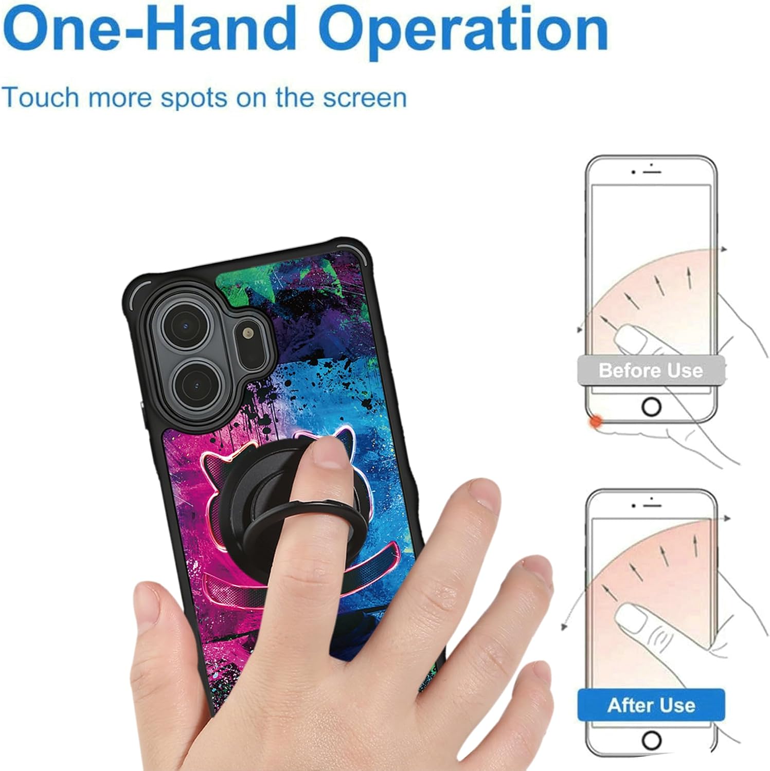 Aroepurt Case Compatible for TCL NxtPaper 70 Pro 5G Phone Case Cover [with Tempered Glass Screen Protector][Hard PC + Soft Silicone][Ring Support] [Luminous Effect] YGH-BQ