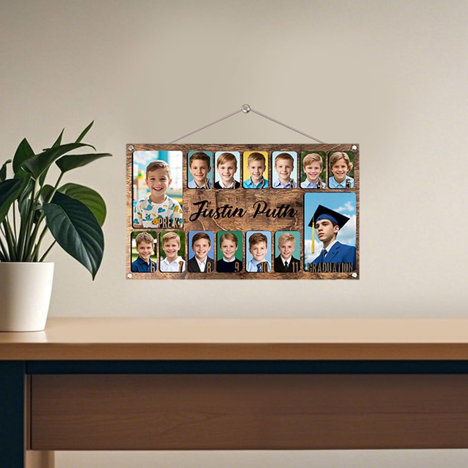JOYO School Picture Frame Pre-K to 12, Personalized Wooden School Years Picture Frame K-12, Custom Name Engraved, Grades Pre-k-12 & Collage Graduation Photo Frames, Graduation Gift (Dark Grey)