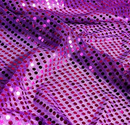 YYCRAFR Faux Sequin (3mm) Knit Fabric Shiny Dot Confetti for Sewing Costumes Apparel Crafts by The Yard (1 Yard, Purple)