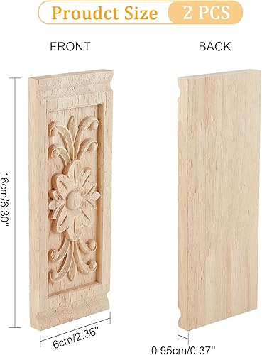 Miniatura 9 de SUPERFINDINGS 2 piezas de 5.9 pulgadas cuadradas de madera maciza natural tallada onlay apliques artesanales sin pintar para muebles puerta gabinete