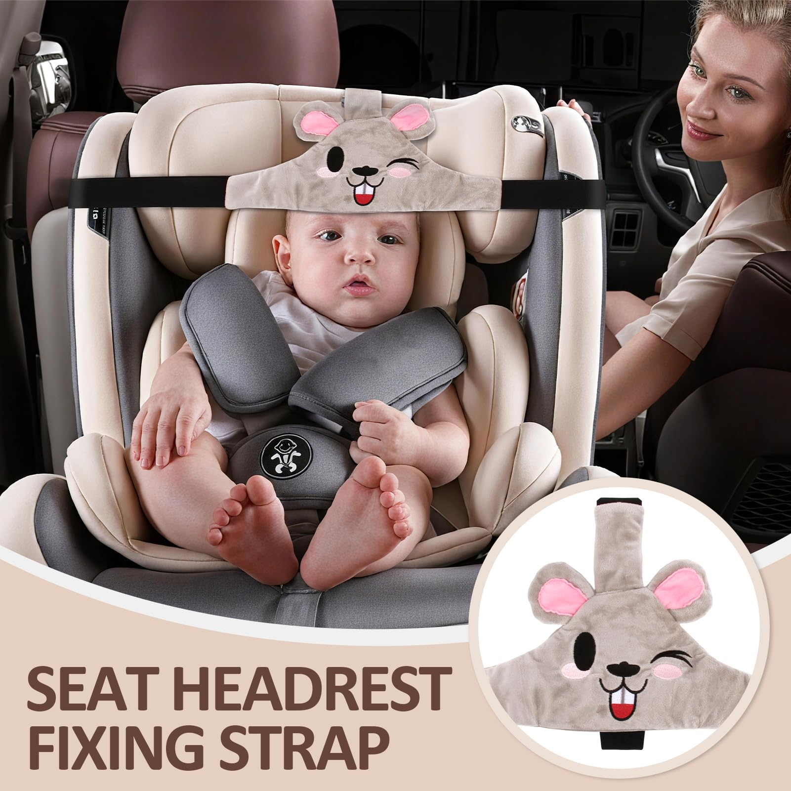 Soporte de cabeza de asiento de coche infantil de bebé, diadema de coche para niños, coche y posicionador de sueño cómodo, correa ajustable para seguridad y comodidad durante los viajes en coche
