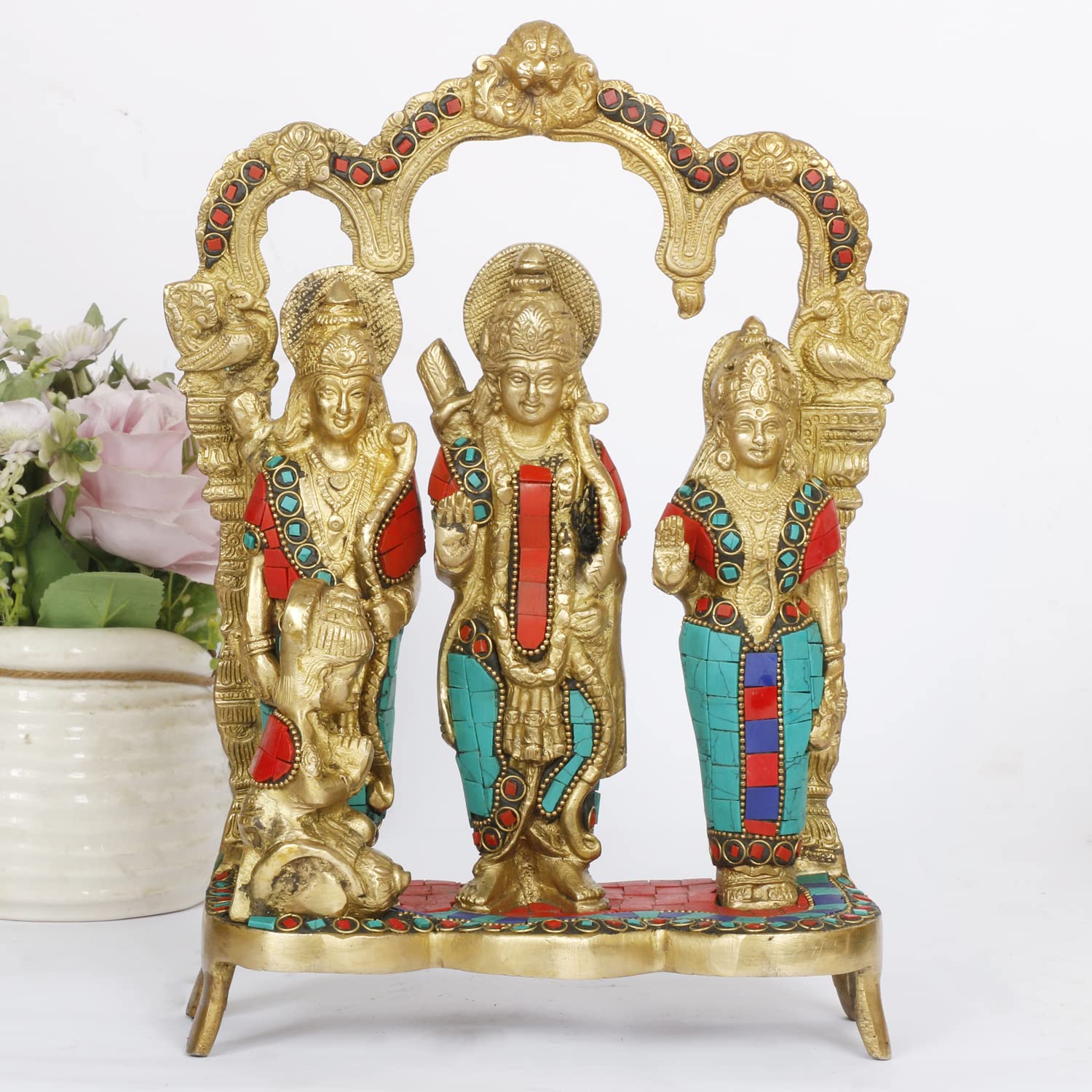 Artvarko Brass Lord Ram Darbar Murti Rama Sita Laxman Hanuman God Statue Idol Ram Darbar Bhagwan Ram Navmi Mandir Temple 11 Inch Multicolor
