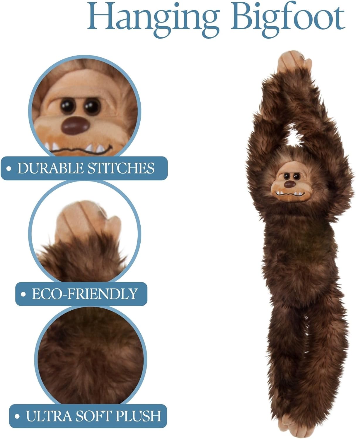 The Petting Zoo Hanging Bigfoot Stuffed Animal Plushie, Gifts for Kids, Wildlife Animals, Ape Plush Toy, 20 inches