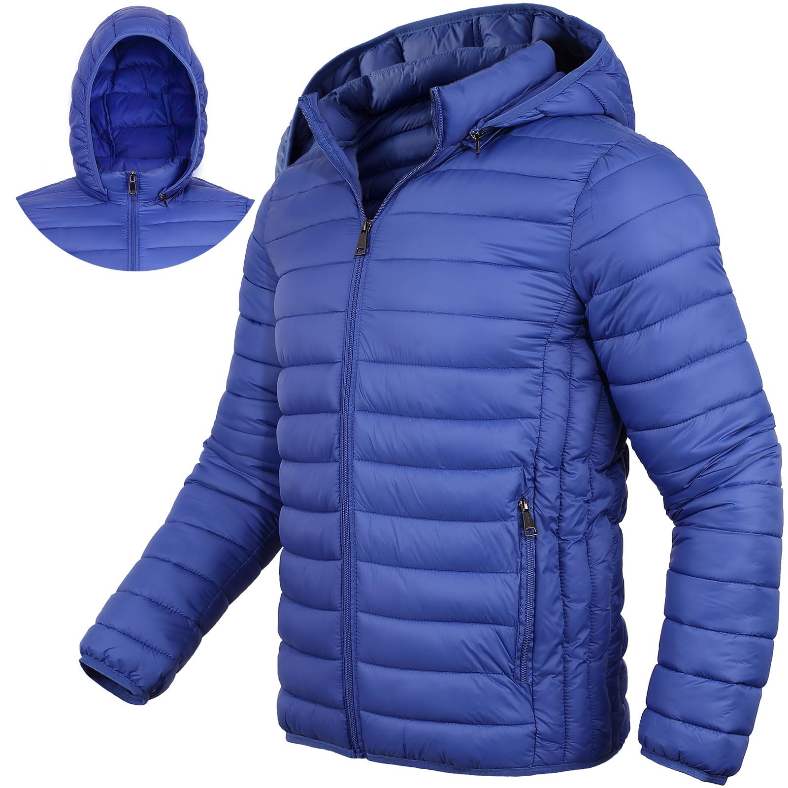 Men's Lightweight Puffer Jacket Down Packable Jacket Winter Coat with Hood