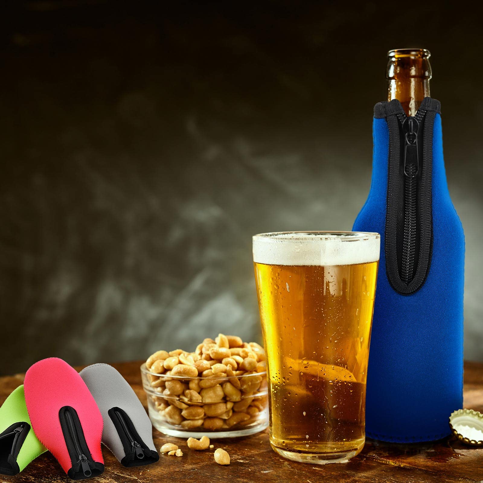 24er Pack Kühlhülsen für Dosen & Flaschen Neopren Reissverschluss Abdeckungen für Bierdosen Multicolor Bierflaschenisolatoren dicke Ärmel für Bierdosen mit genähten Stoffkanten geschlossener Boden für