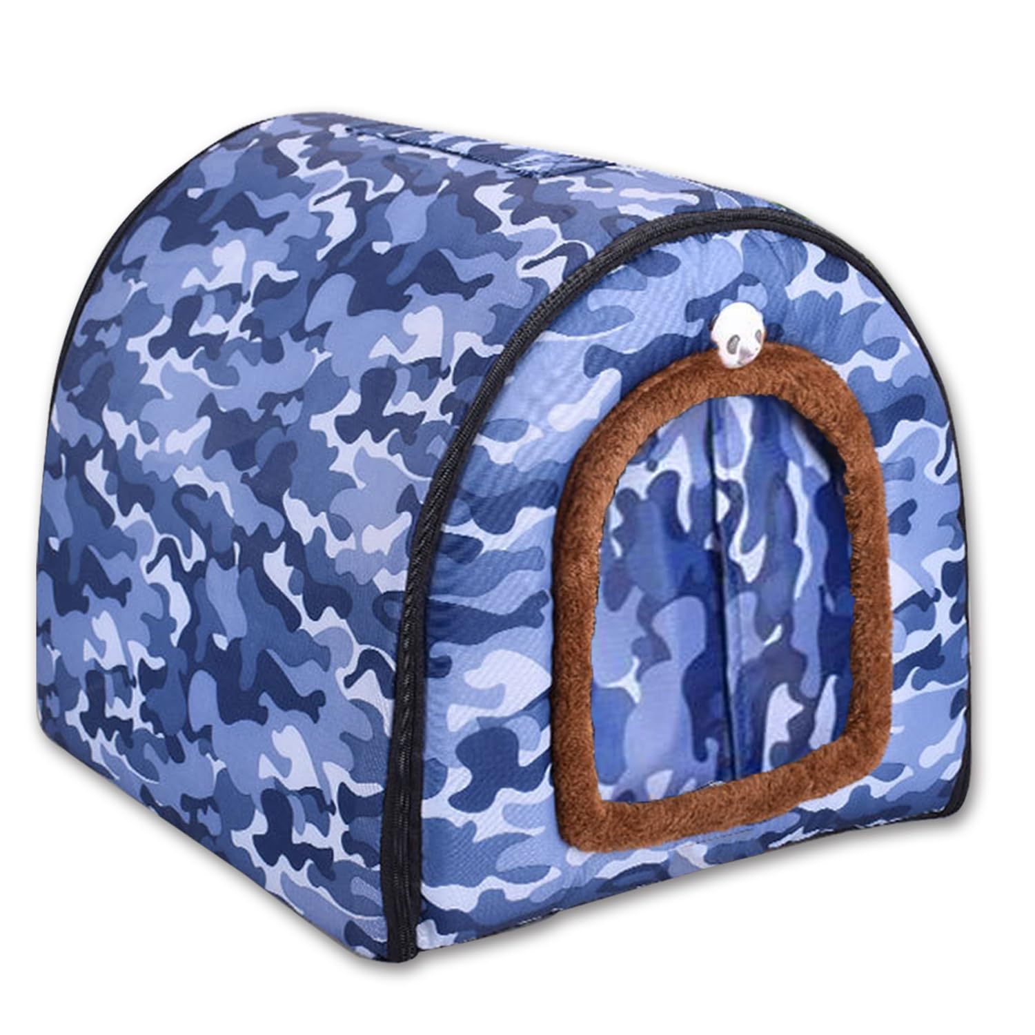 2-IN-1 Large Dog Bed House Waterproof Door Curtain,Calming Pet Cave Washable Warm Kennel Removable Luxury Pet Bed,Anti Anxiety Outdoor Igloo Cat House (D,XL-76 * 56 * 55CM)