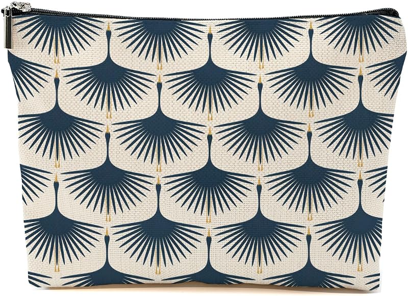 Necessaire de maquiagem Blue Leaves Blue Swans com zíper, estampa multicolorida, 1 unidade
