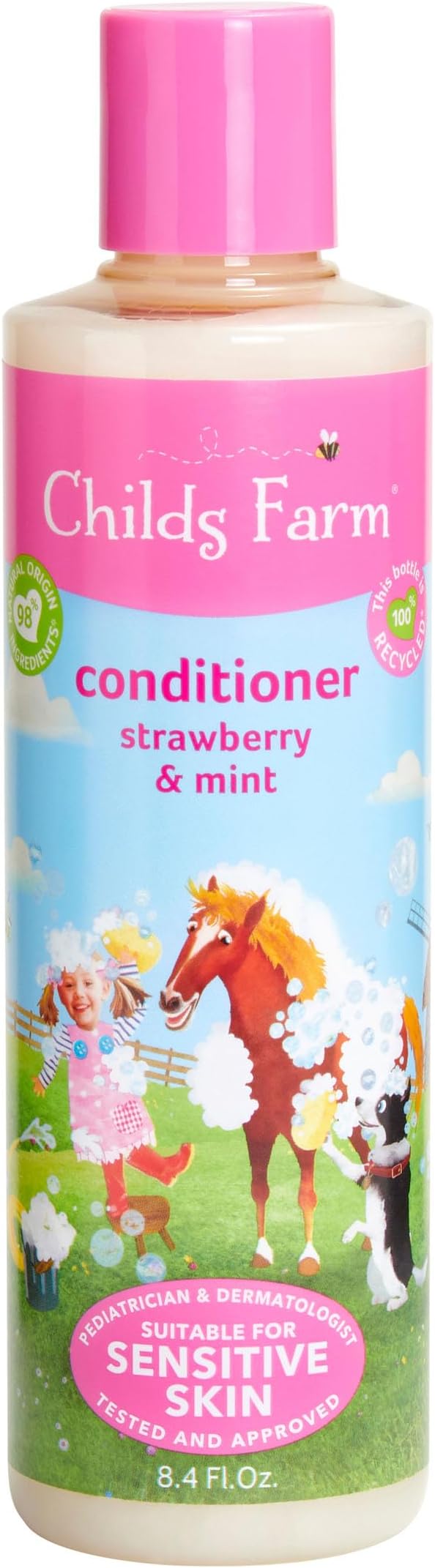 Kids Hair Conditioner for Dry, Sensitive Skin & Scalp, Strawberry & Organic Mint, Conditions & Nourishes, Vegan, Cruelty-Free, 8.4 Fl Oz