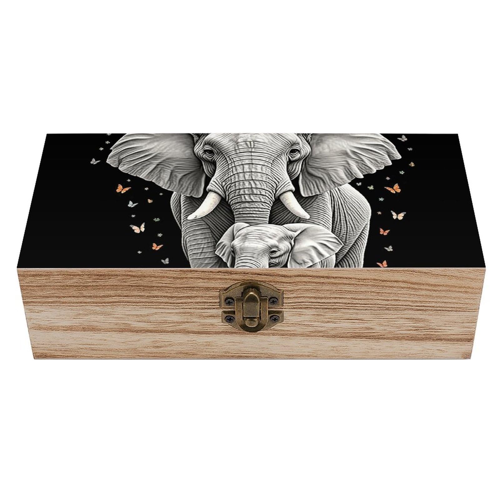 asbwuo Cute Elephant Wooden Keepsake Box Storage Boxes with Hinged Lid