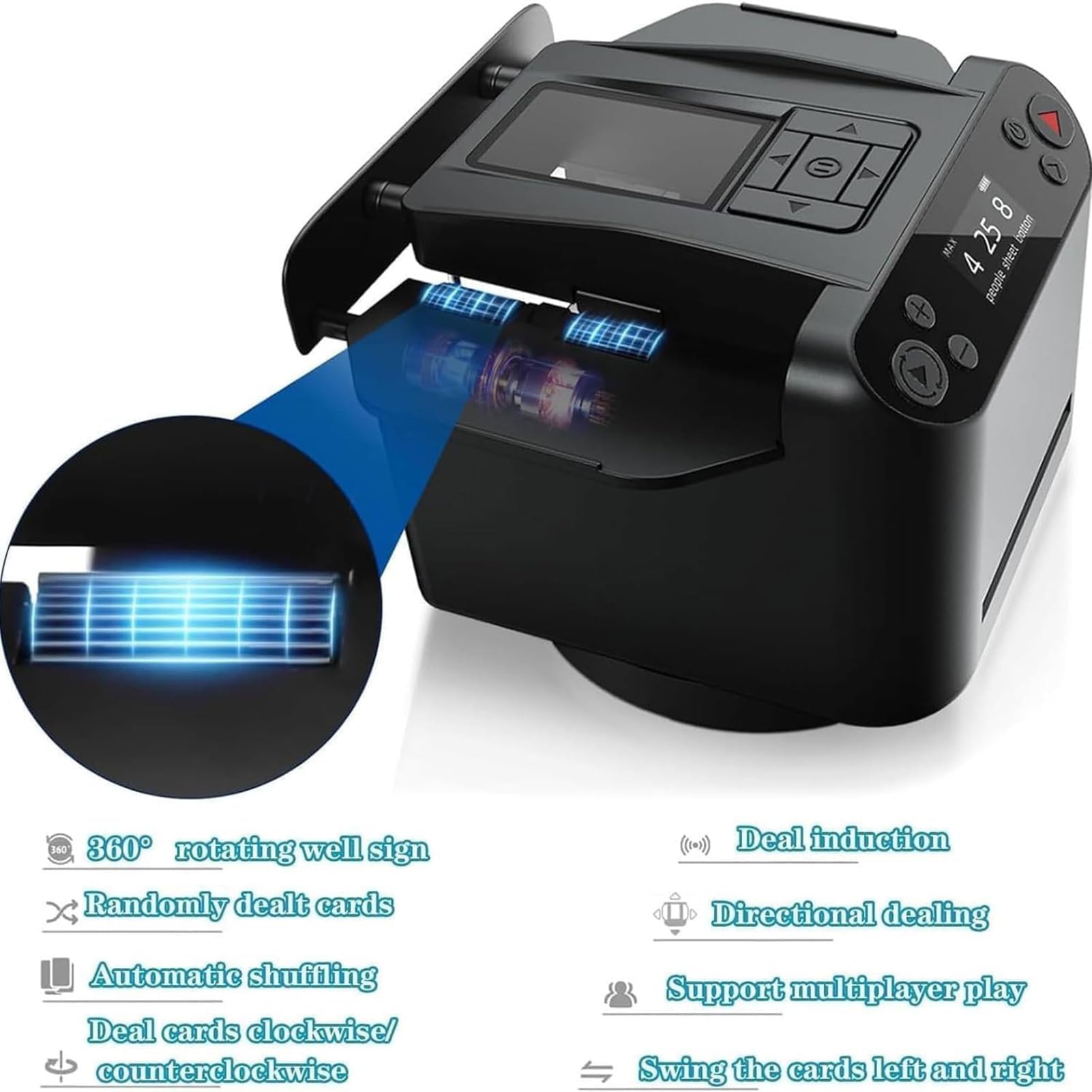 Mélangeur automatique de cartes, rotatif à 360 ° avec écran OLED, 4 boutons et tableau de bord, accessoires de table de jeu de cartes de casino