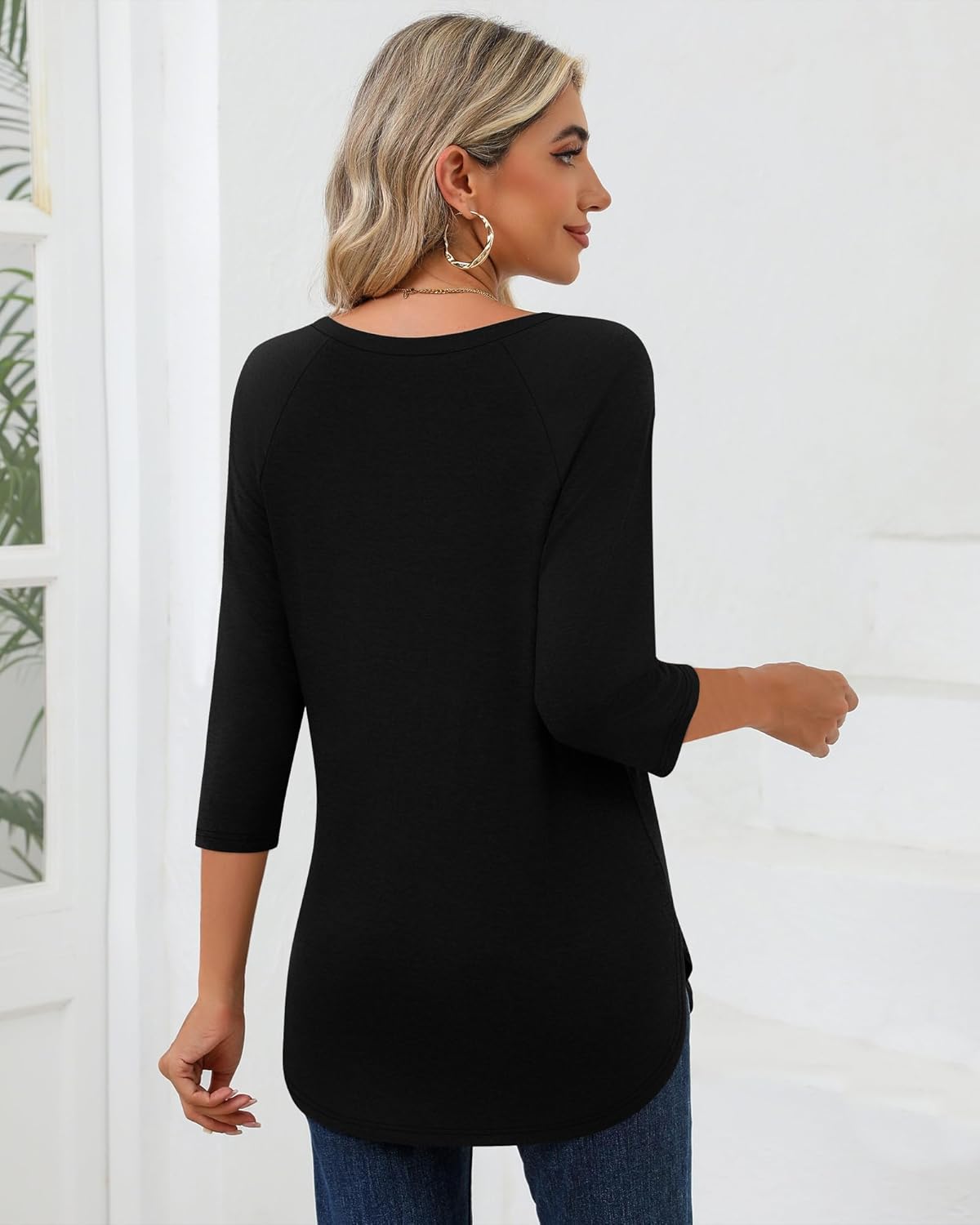 Ficerd 3 Pack 3/4 Sleeve Tops for Women Crew Neck Raglan Sleeve Basics Tees Loose Fit Casual Top Curved Hem Tunic T Shirt - Image 7