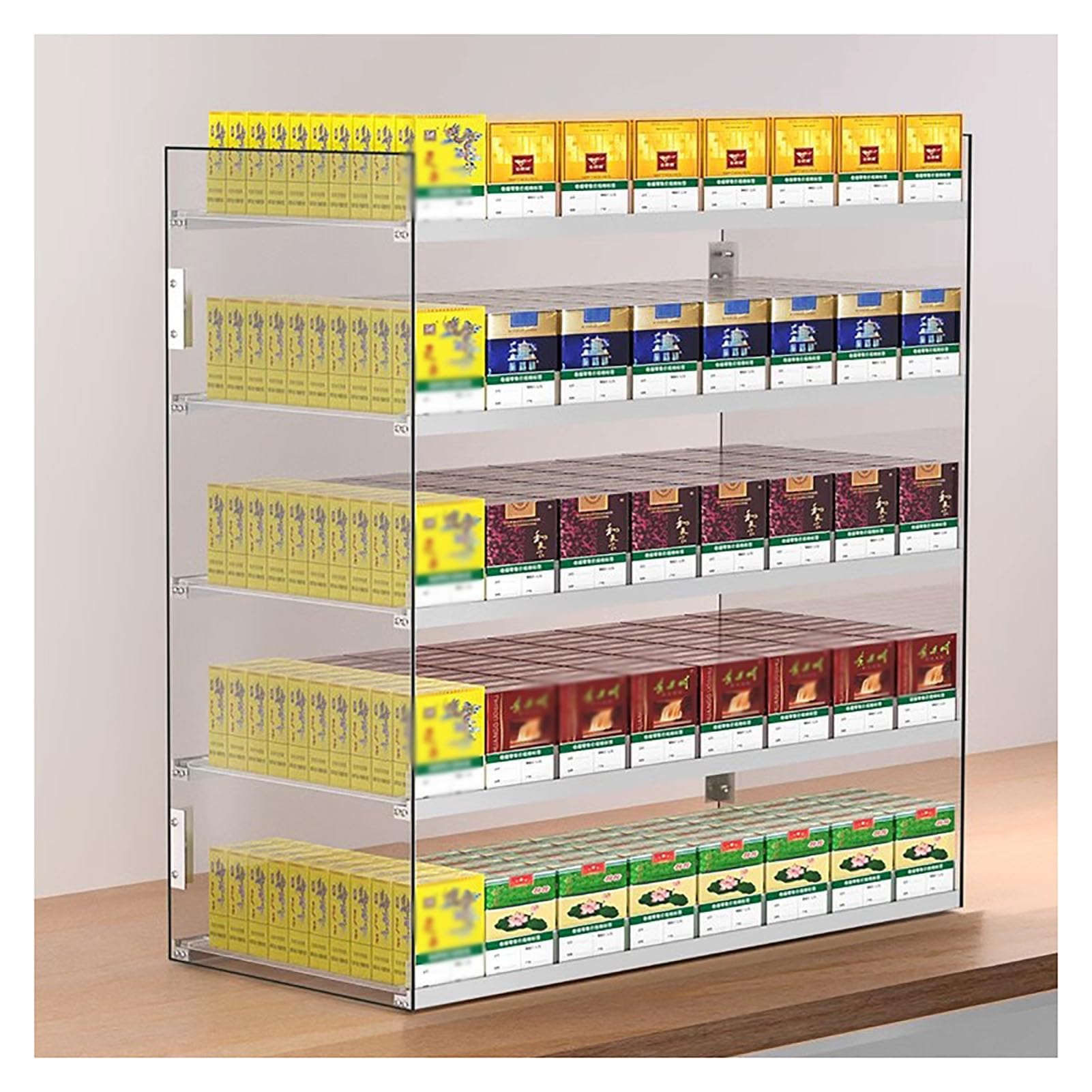 Expositor de cigarrillos para estancos y tiendas de conveniencia con 3 niveles