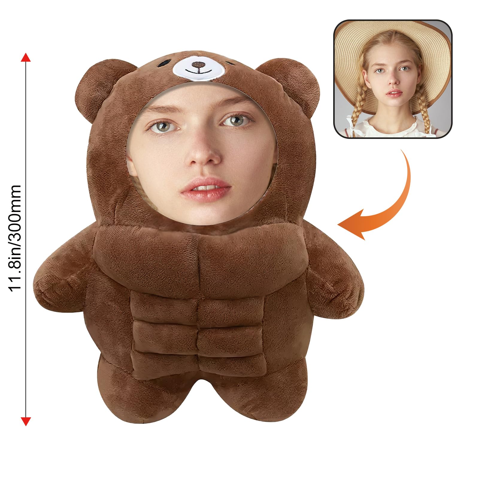Giocattolo di peluche personalizzato dell'orso muscolare, giocattolo di peluche personalizzabile con foto del viso - giocattolo divertente (11,8 pollici)