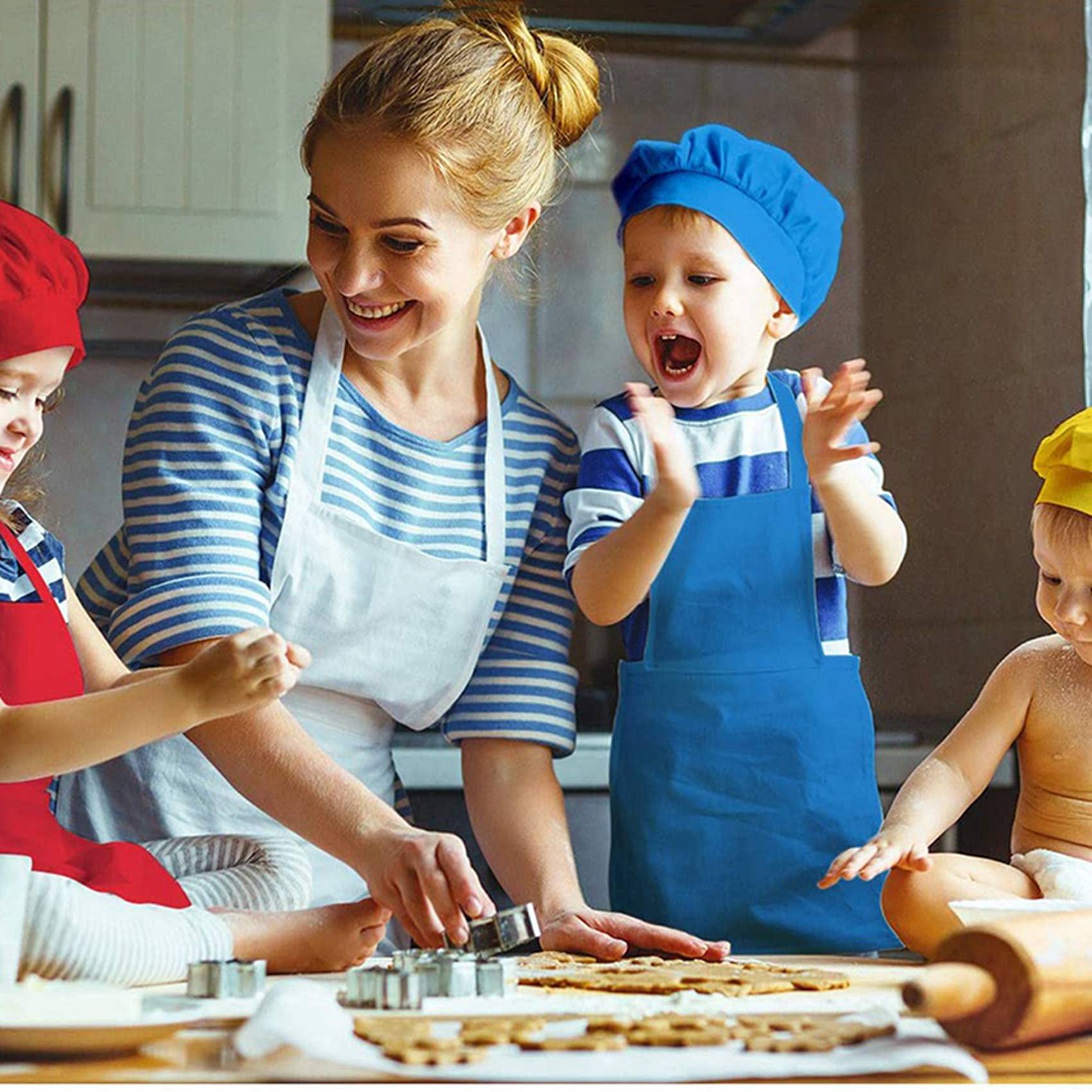 Ensemble de 32 tabliers et toques réglables pour enfant avec 2 tabliers de cuisine