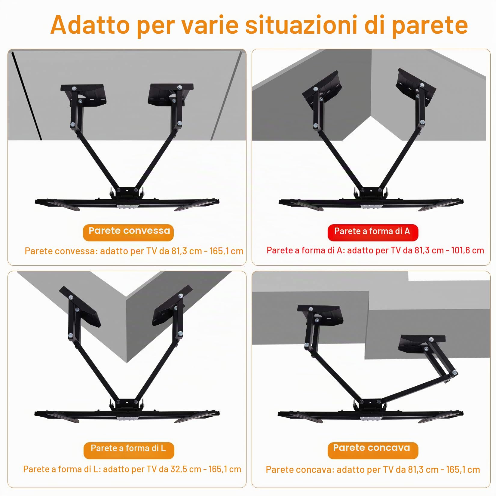 Supporto da Parete Angolo per TV 32-40 Pollici, Braccio Staffa tv da Parete Dritto per 32-65 Pollici, Girevole 90 ° Inclinabile di ±15°, Peso Max 35kg, Max VESA 400x600mm