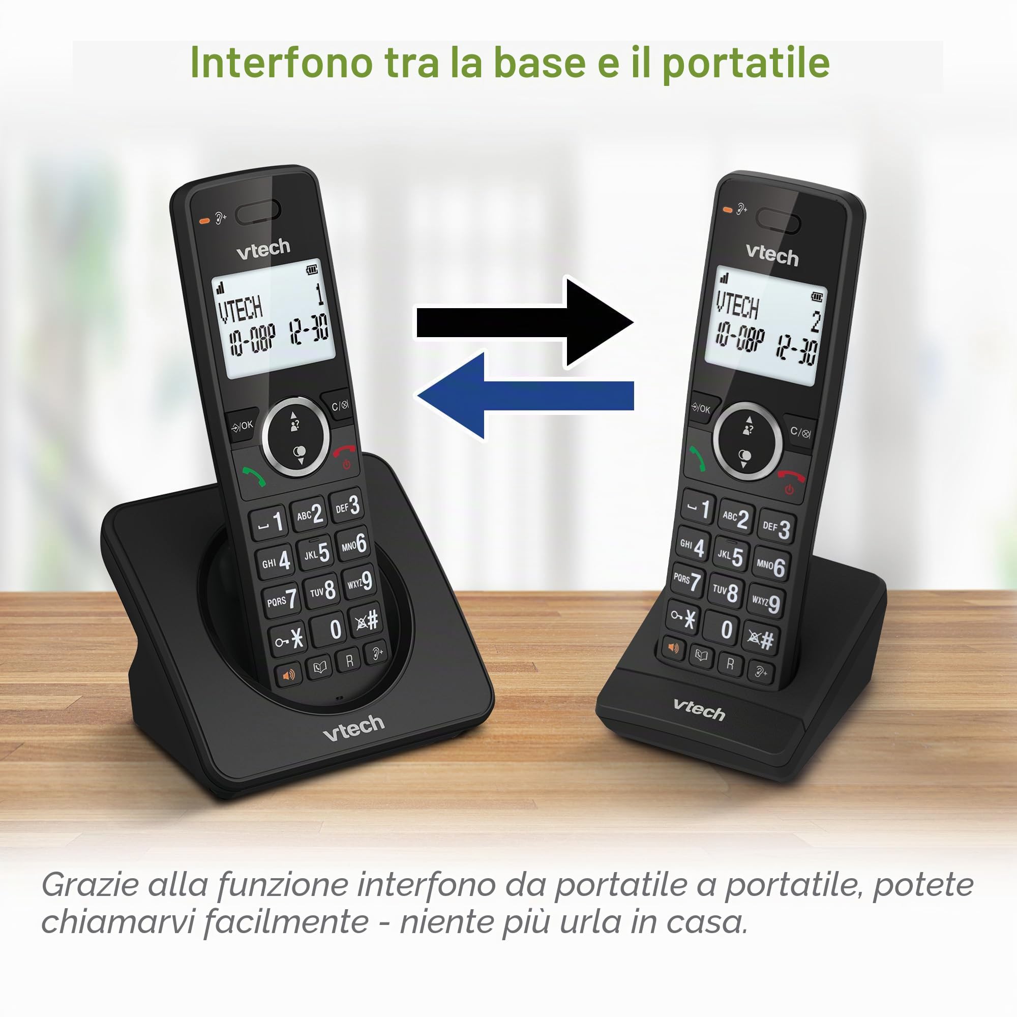 VTech ES2001 Telefono senza fili DECT a 2 combinati con blocco chiamate, amplificatore di volume, ID chiamante/chiamata in attesa,18 ore di autonomia,schermo e tastiera retroilluminati