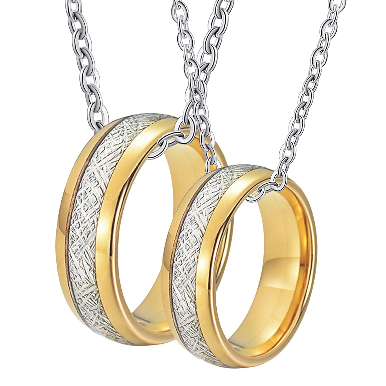Collar de anillo de tungsteno, collar de pareja grabado 8 mm oro anillo de incrustación de plata de metal colgante