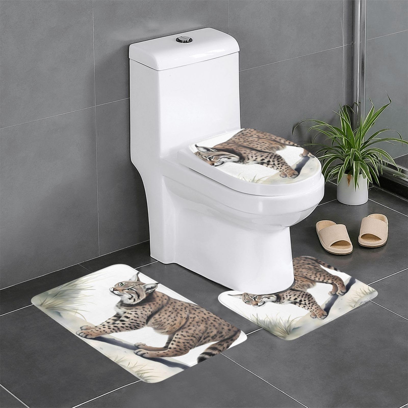 Tapis de salle de bain Wild Bobcat fini les glissades avec ce lot de 3 antidérapants