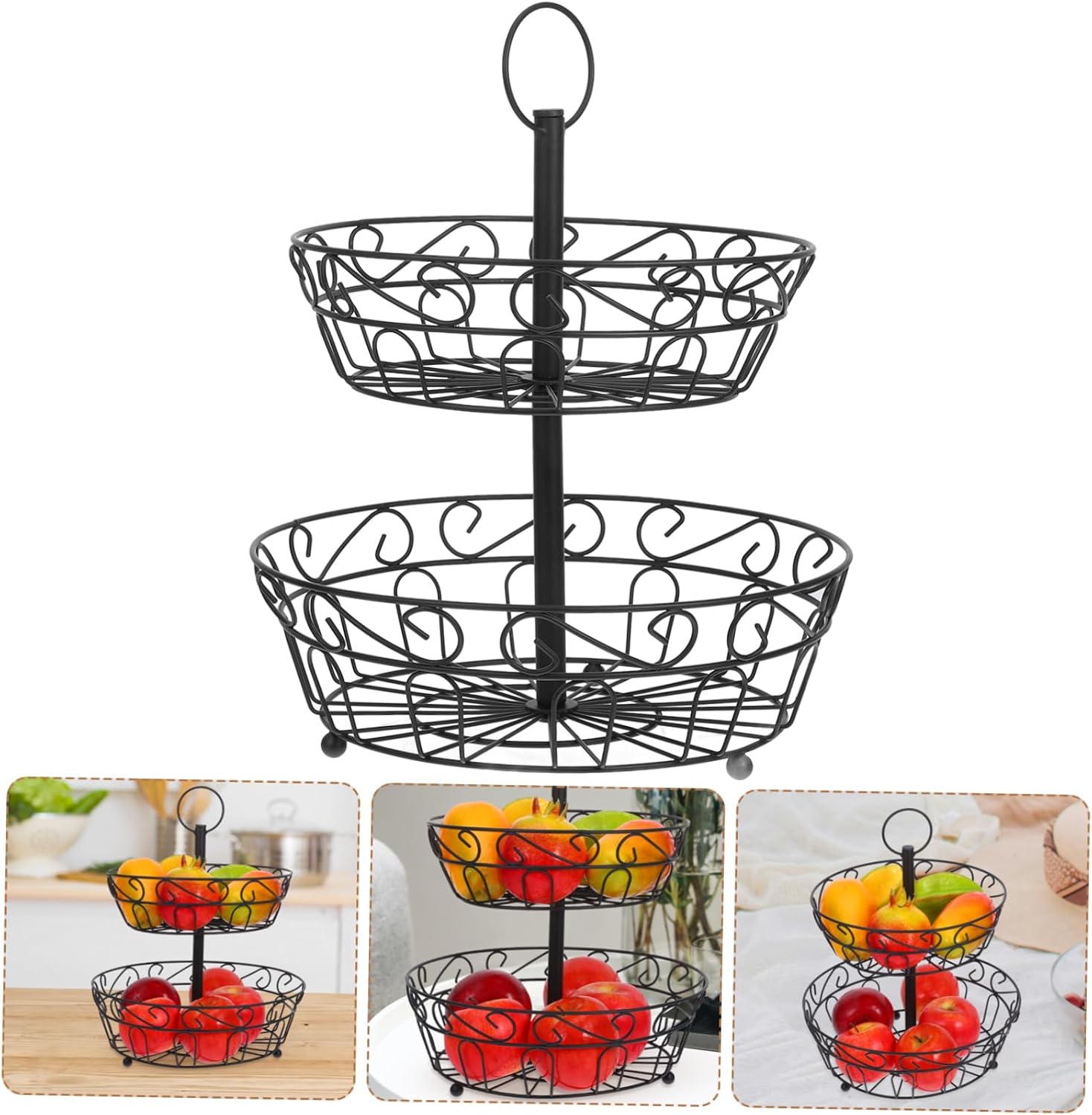 Alipis Iron Fruit Basket for Kitchen Countertop Wire Fruit Bowl with Modern Black Finish Fruit Storage Basket for Bananas and Snacks Decorative and Functional Kitchen Organizer
