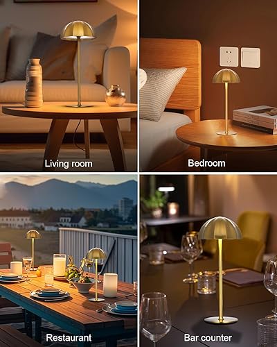 Miniatura 4 de Lámpara de mesa recargable dorada inalámbrica, 4000 mAh, funciona con pilas, con 3 colores de atenuación continua para sala de estar, luces de mesa