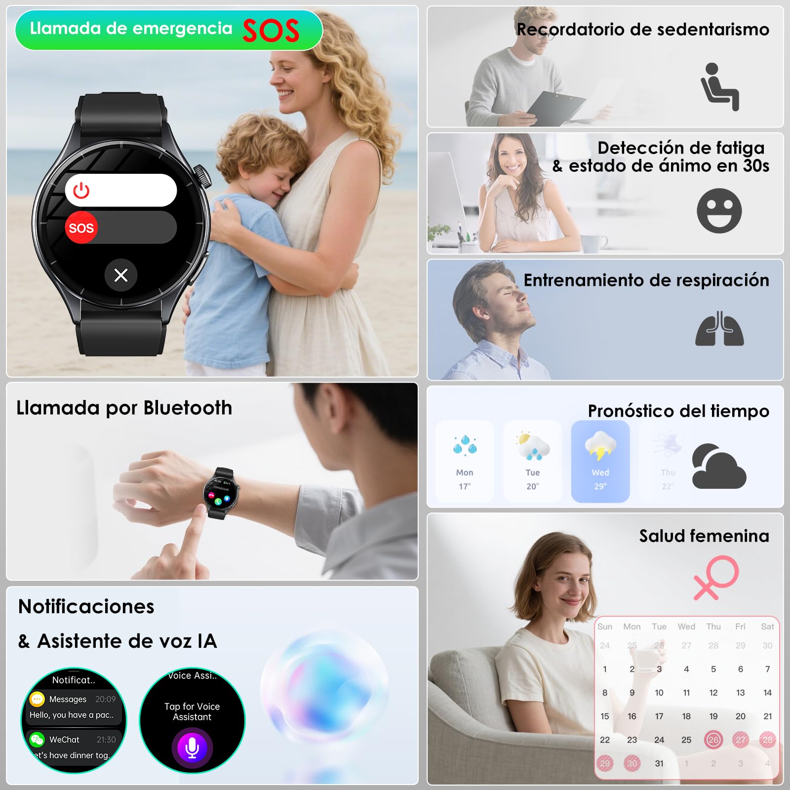 2026 Reloj Inteligente con ECG Presion Arterial 24H Pulsómetro,Hombre Mujer | Reloj Salud Pantalla AMOLED 1,56", Composición Corporal/HRV/Sueño/SpO2/Temperatura Corporal/IMC/30sMini Chequeo/Lámpara LED