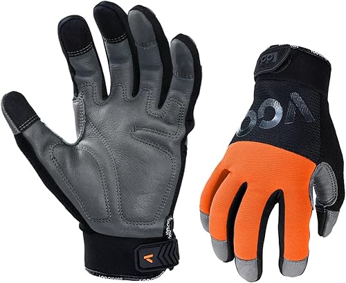 Miniatura 6 de Vgo... 1 par de guantes de trabajo de seguridad antivibraciones, guantes de mecánicos, guantes de trabajo de cuero multiusos (talla L, negro y gris,