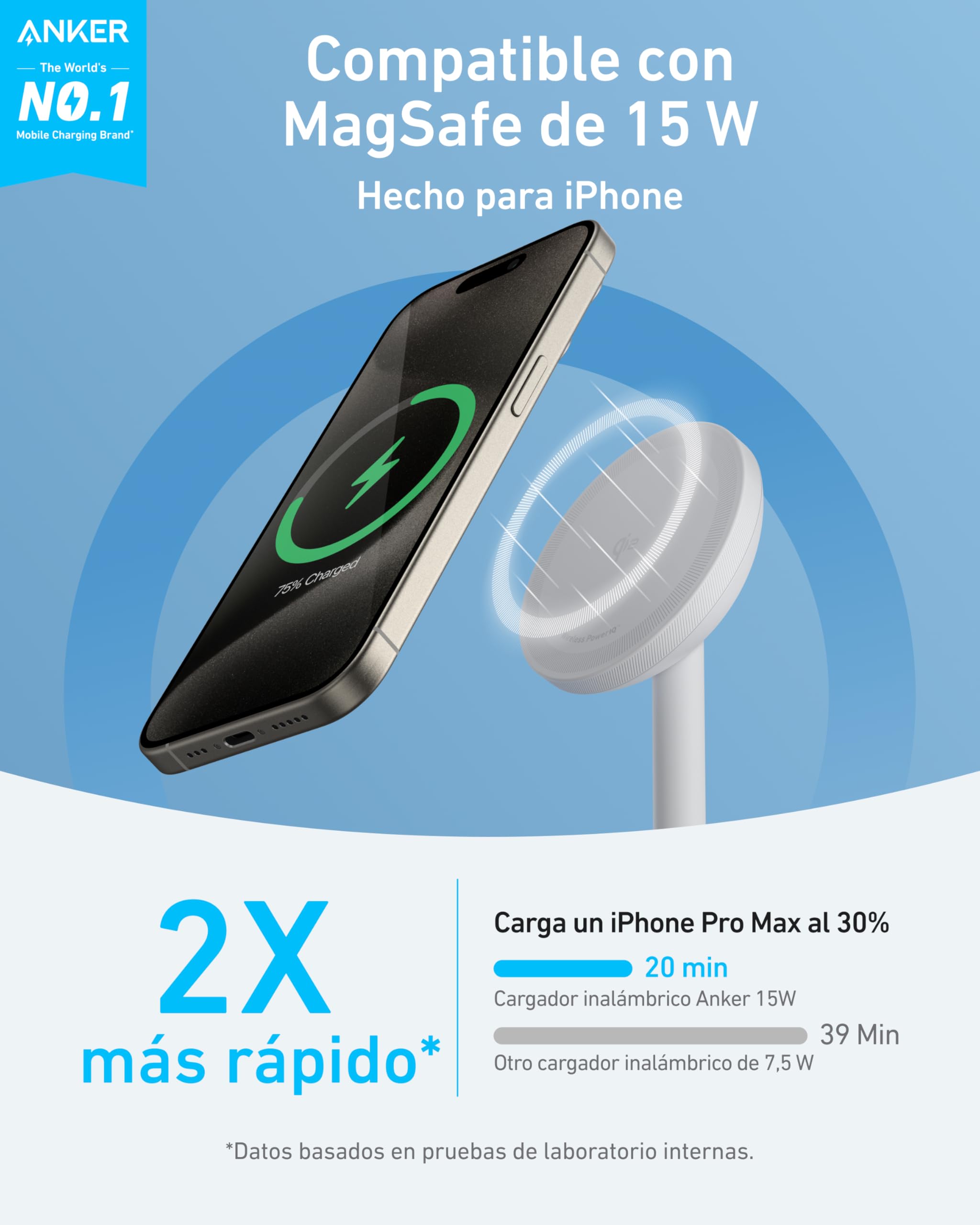 Anker MagGo Estación de Carga Inalámbrica, Soporte Inalámbrico Compatible con MagSafe de Carga Rápida de 15 W, Cargador Magnético con Certificación Qi2, Compatible con iPhone 16/15/14 Series y AirPods
